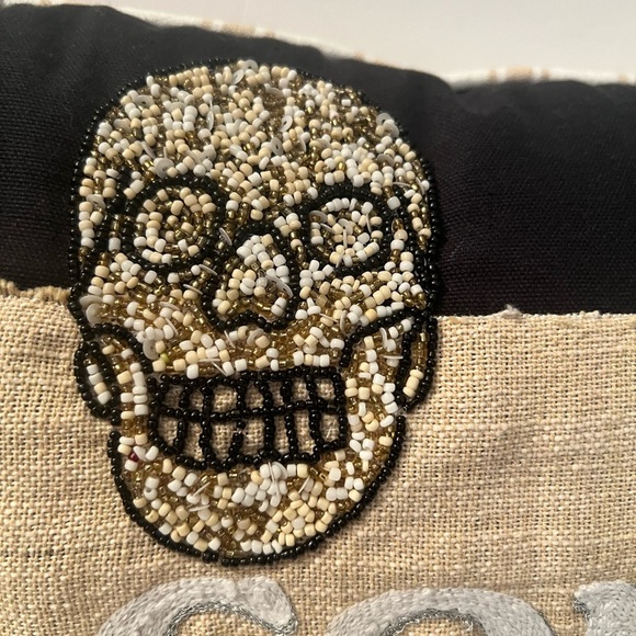 Coterie Studio Welcome Foolish Mortal Halloween Beaded Skull throw pillow - Picture 5 of 6